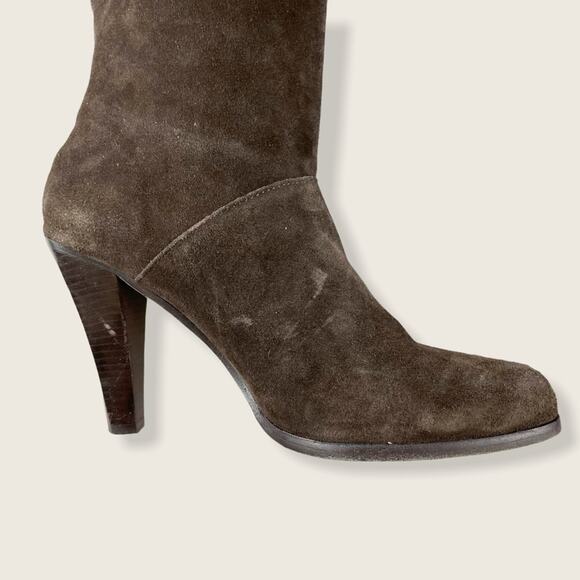 Michael Kors Brown Suede Cinch Elastic Calf Almond Toe Heeled Boots 8.5 - Picture 3 of 7